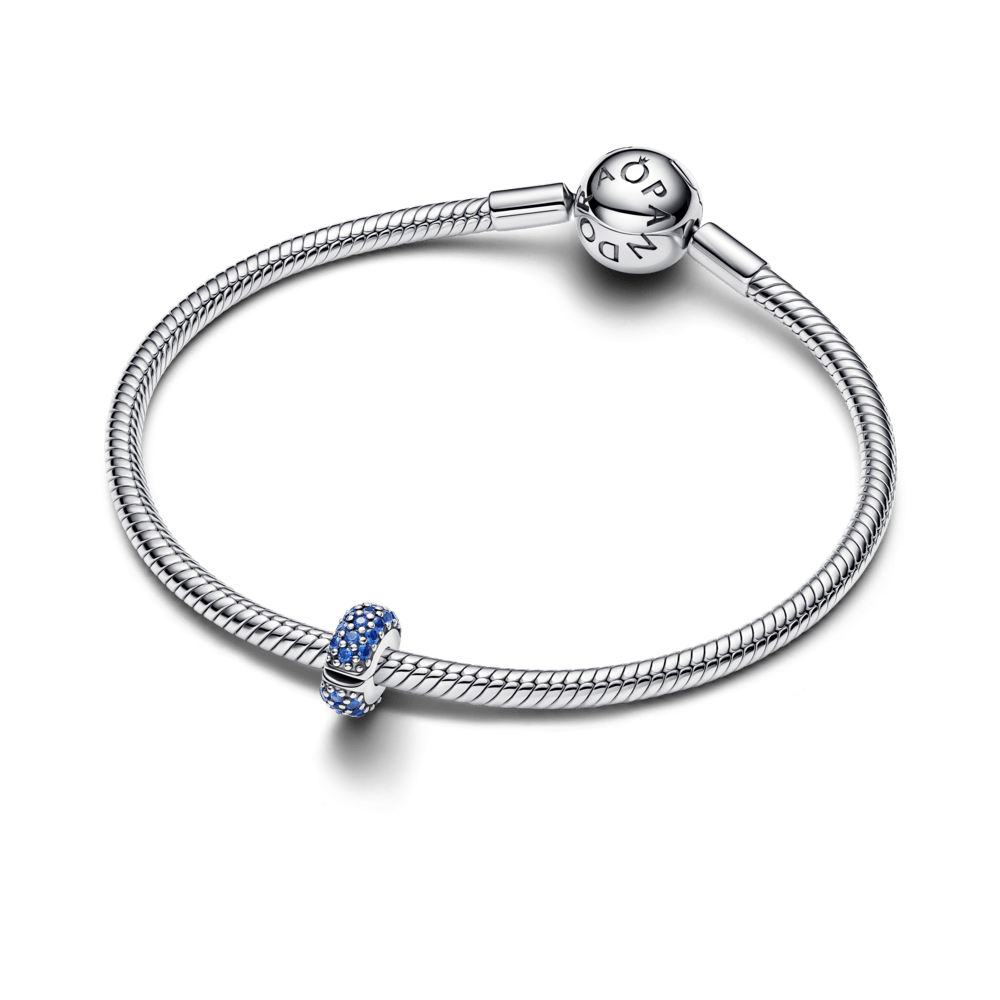 Charm Prata Clipe Redondo Azul Brilhante