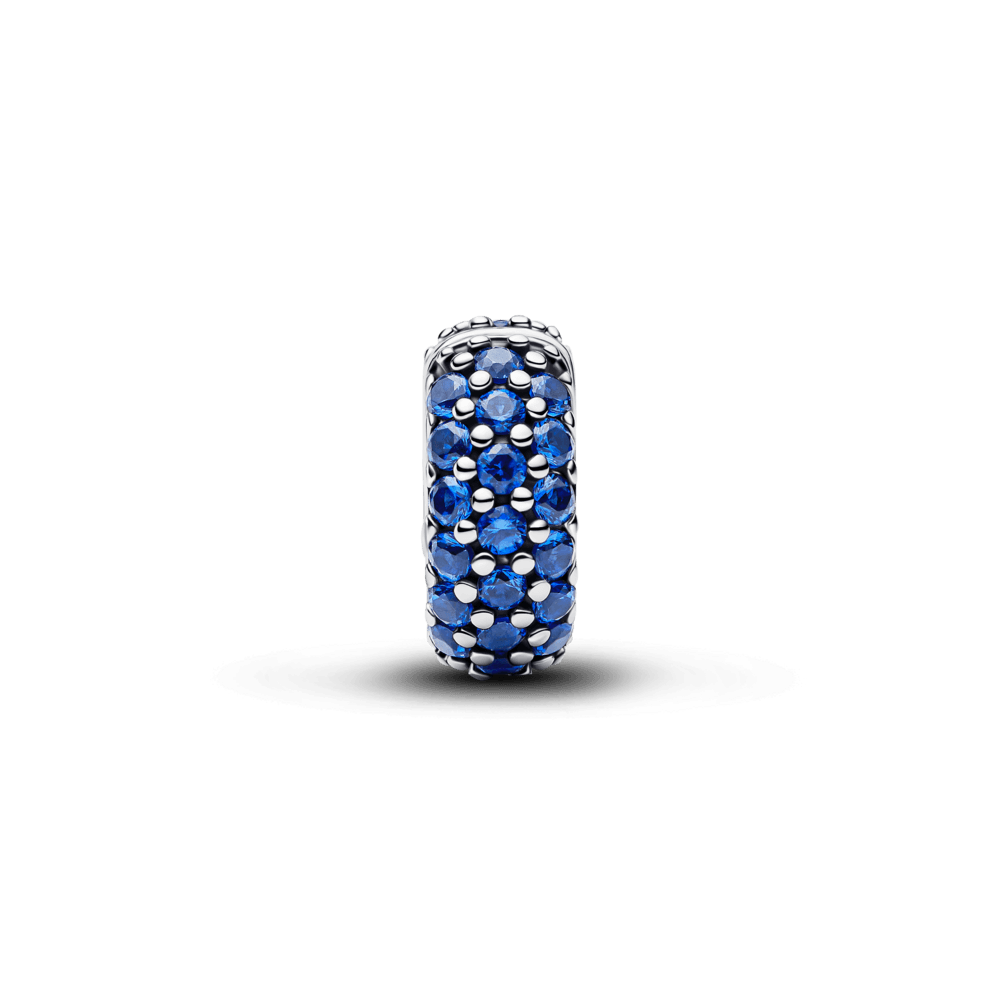 Charm Prata Clipe Redondo Azul Brilhante