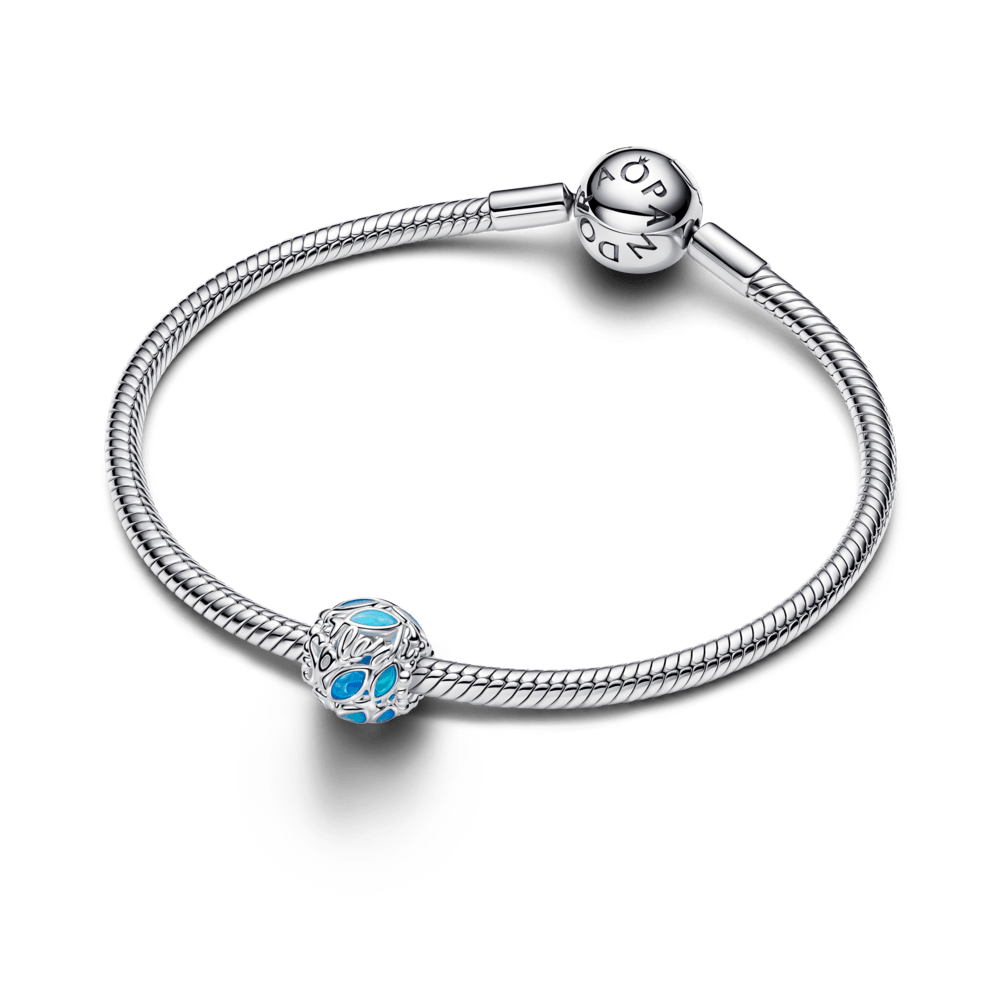 Charm Prata Redondo Peixes Em Esmalte Azul