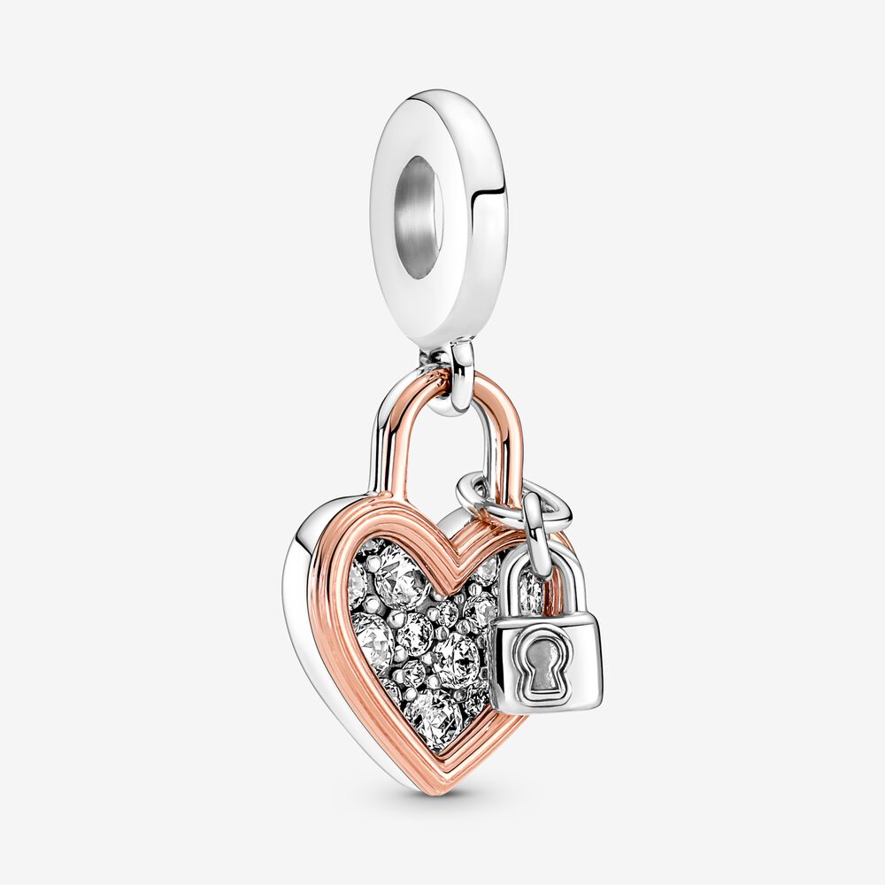 Charm Pendente Duplo Cadeado De Coracao