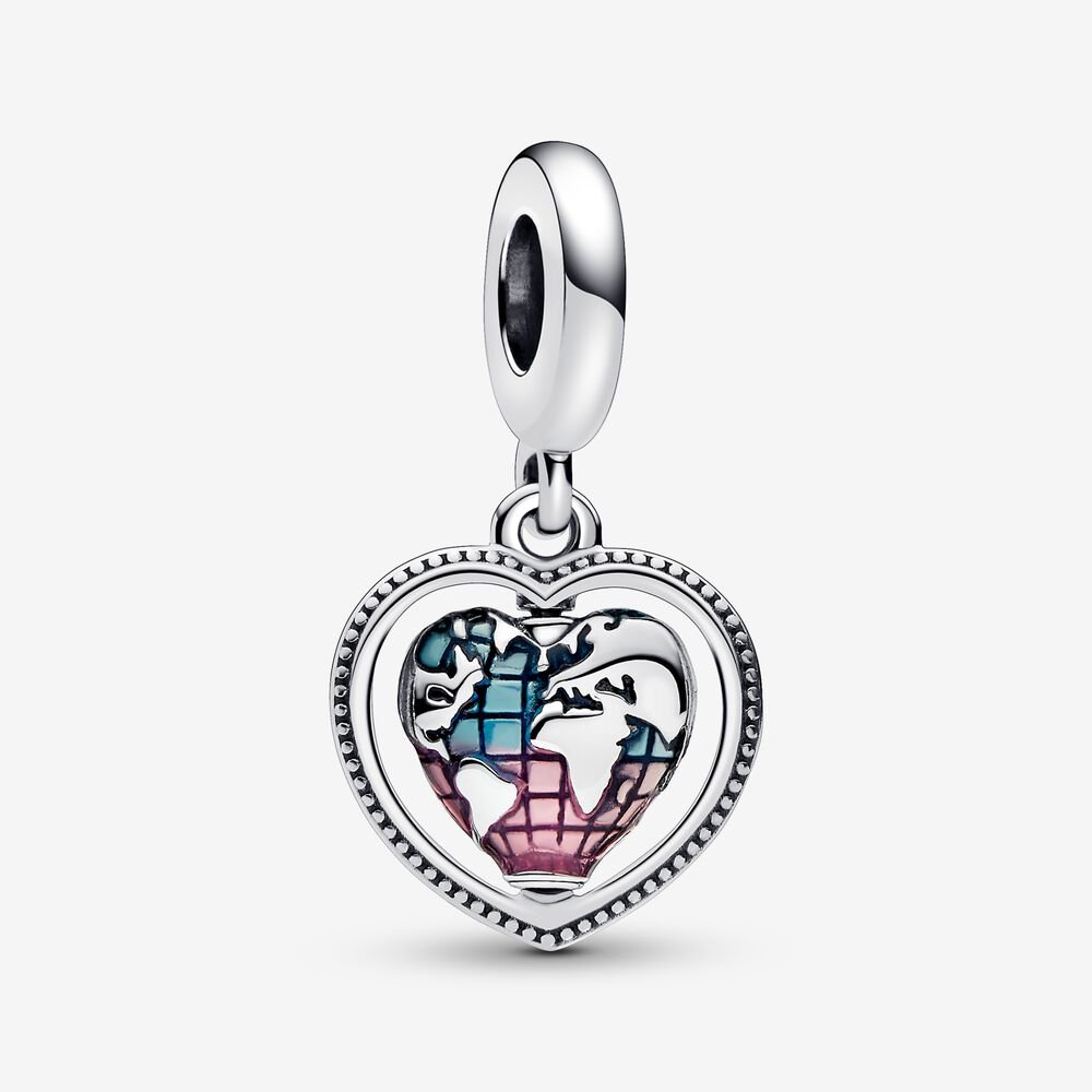 Charm Pendente Globo de Coracao Giratorio da Familia