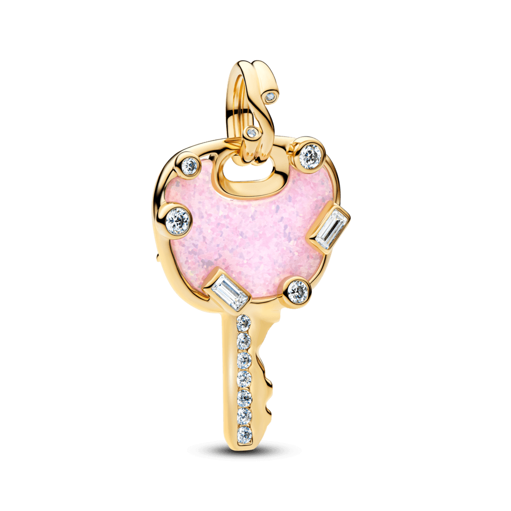 Charm Pendente Chave Do Coracao Rosa