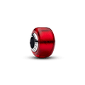 Charm Prata Redondo Em Vidro Murano Vermelho