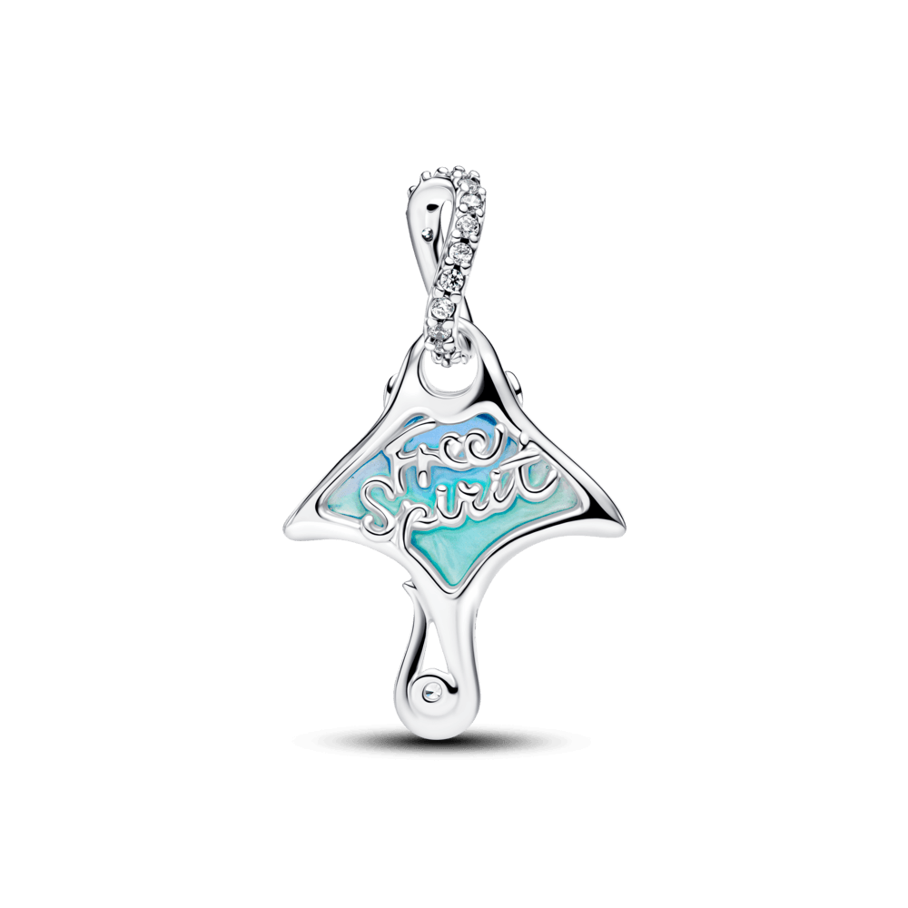 Charm Prata Pendente Arraia Azul Brilhante