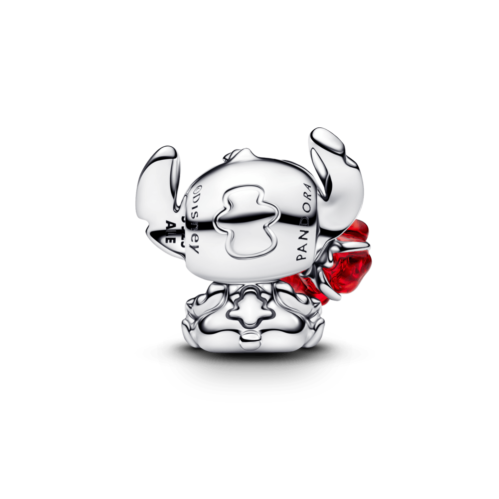 Charm Prata Disney Stitch E Rosa Vermelha