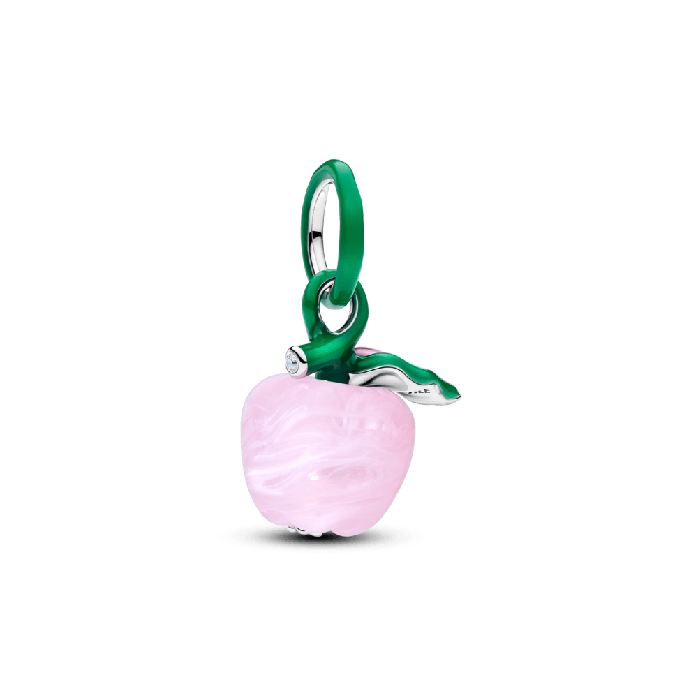 Charm Prata Pendente Maçã Rosa Murano