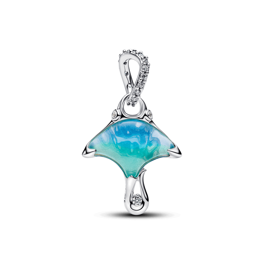 Charm Prata Pendente Arraia Azul Brilhante