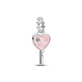 Charm Prata Pendente Chave Do Coração Rosa