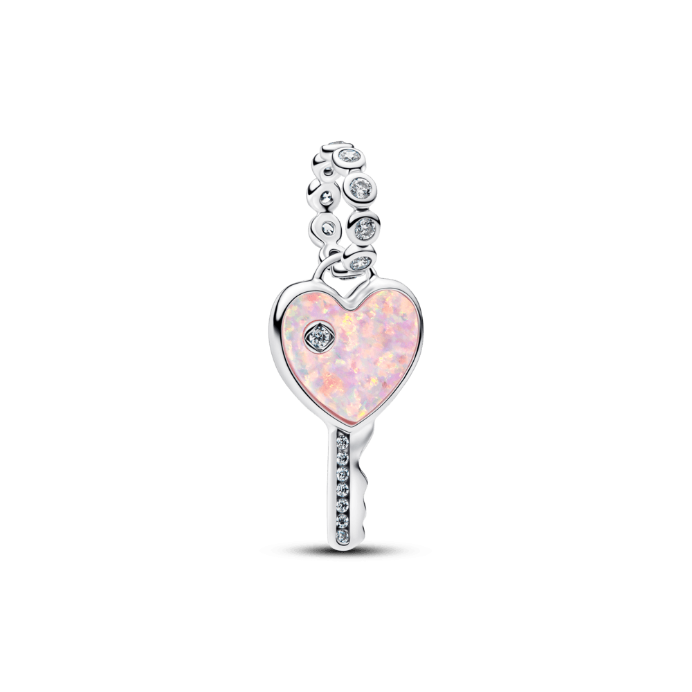 Charm Prata Pendente Chave Do Coração Rosa