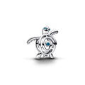 Charm Prata Tartaruga Azul Brilhante