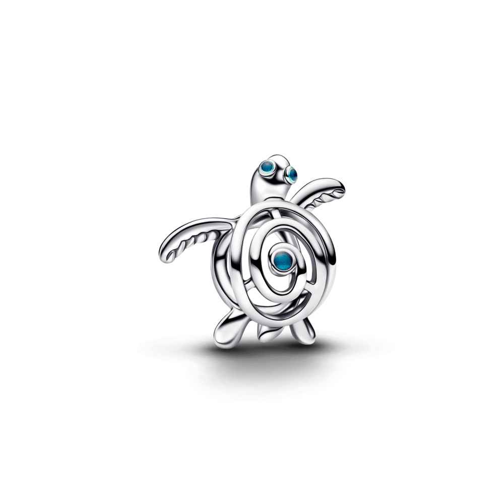 Charm Prata Tartaruga Azul Brilhante