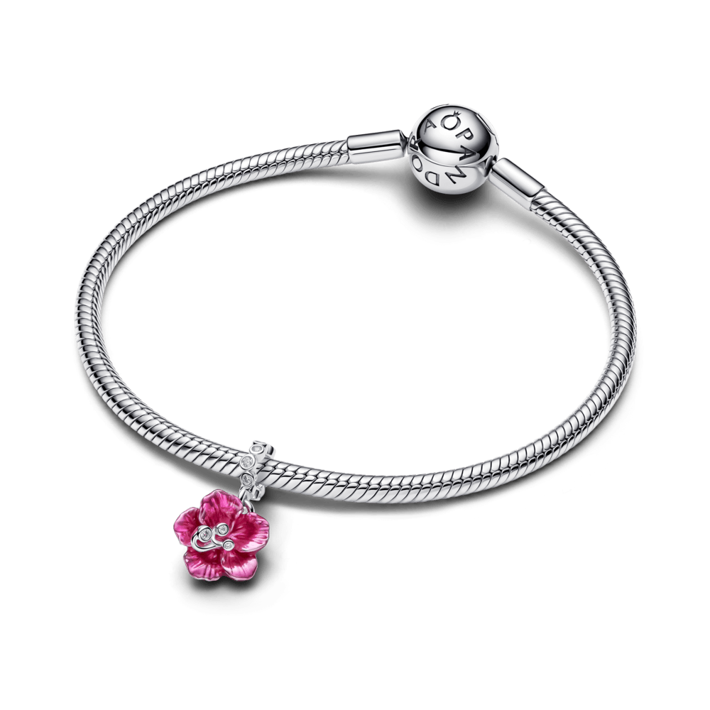 Charm Prata Pendente Flor De Hibisco