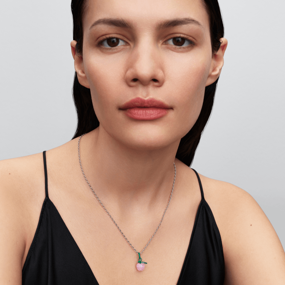 Charm Prata Pendente Maçã Rosa Murano