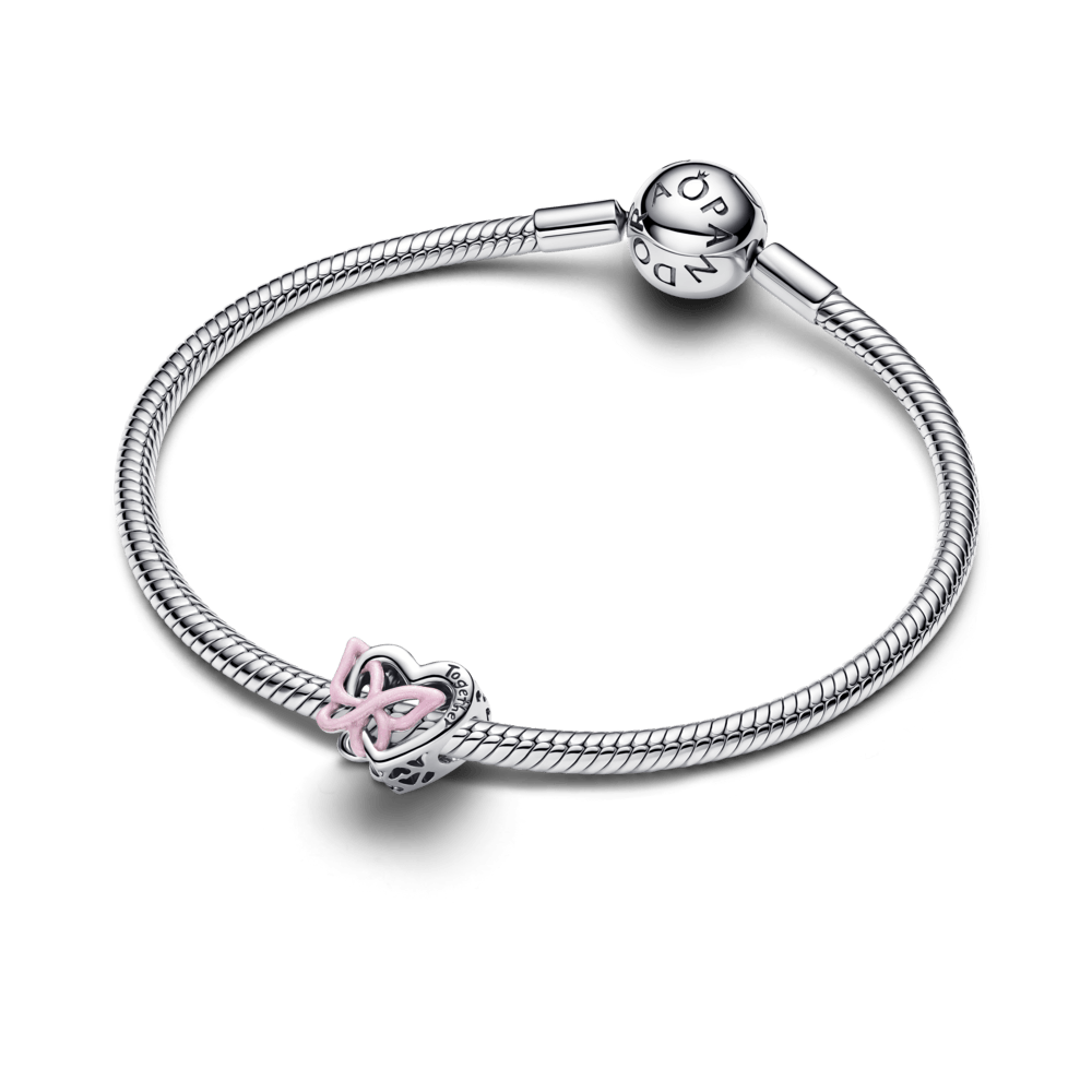 Charm Prata Coração E Borboleta Entrelaçado