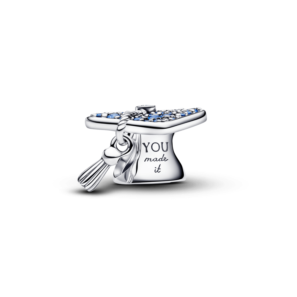 Charm Prata Chapeu De Formatura Azul Brilhante