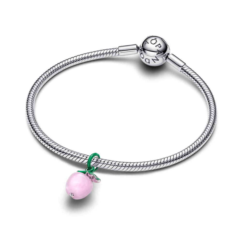 Charm Prata Pendente Maçã Rosa Murano