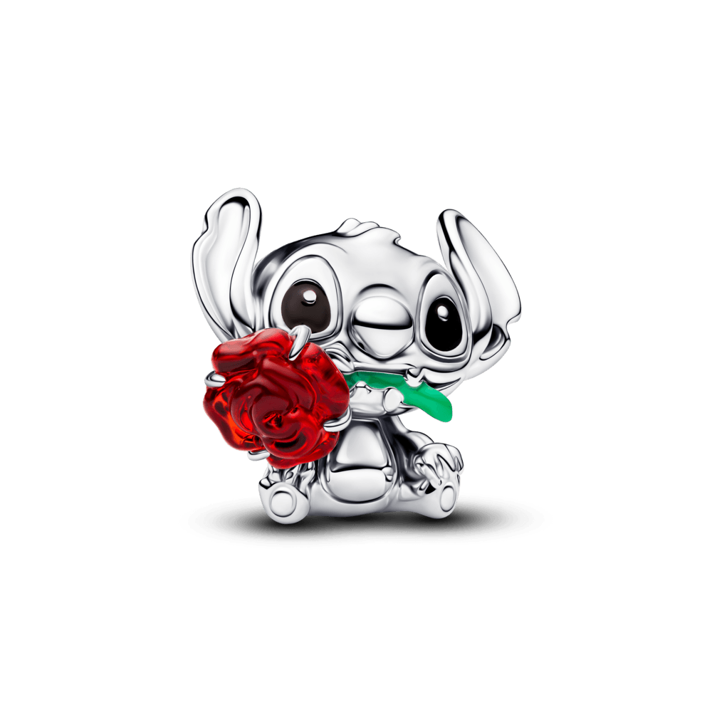 Charm Prata Disney Stitch E Rosa Vermelha