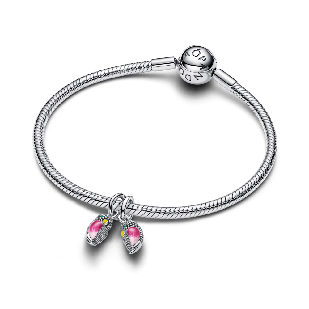 Charm Prata Pendente Duplo Pássaros Magnetico