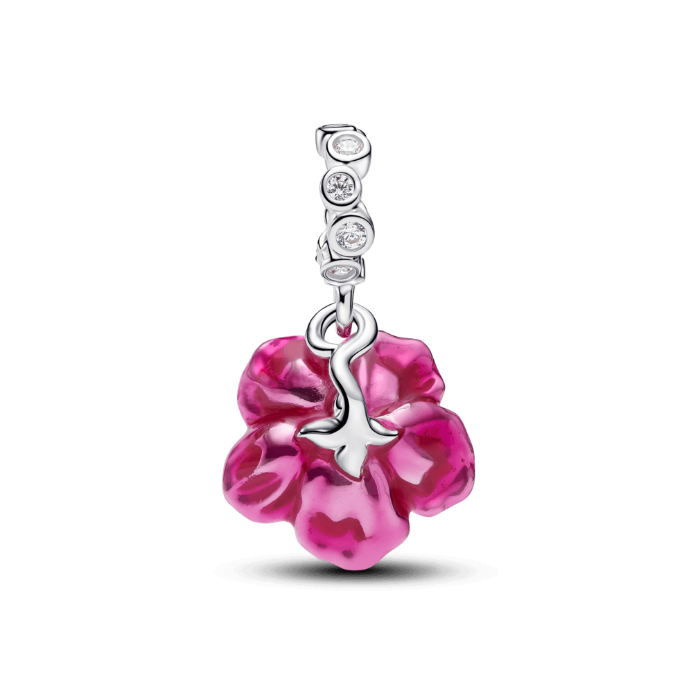 Charm Prata Pendente Flor De Hibisco