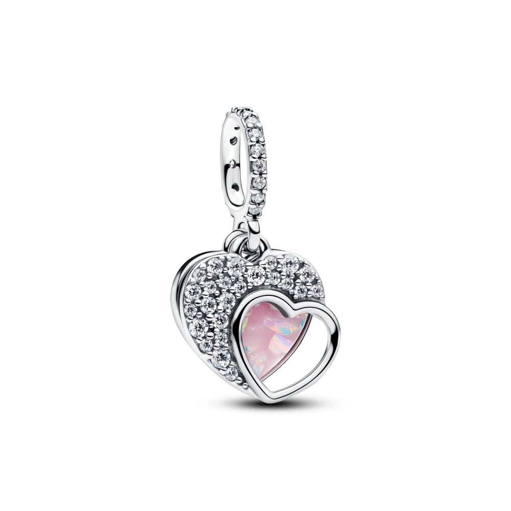 Charm Prata Pendente Coração De Mãe Duplo