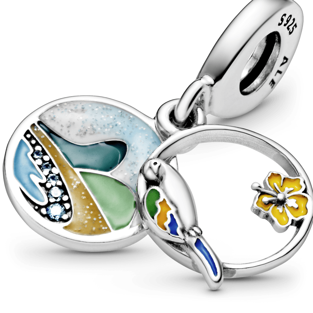 Charm Pendente Papagaio E Praia Do Brasil