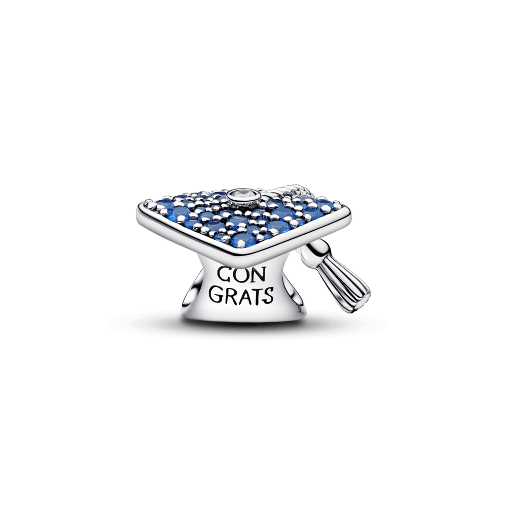 Charm Prata Chapeu De Formatura Azul Brilhante