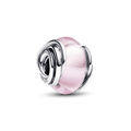 Charm Prata Círculo Vidro Murano Rosa