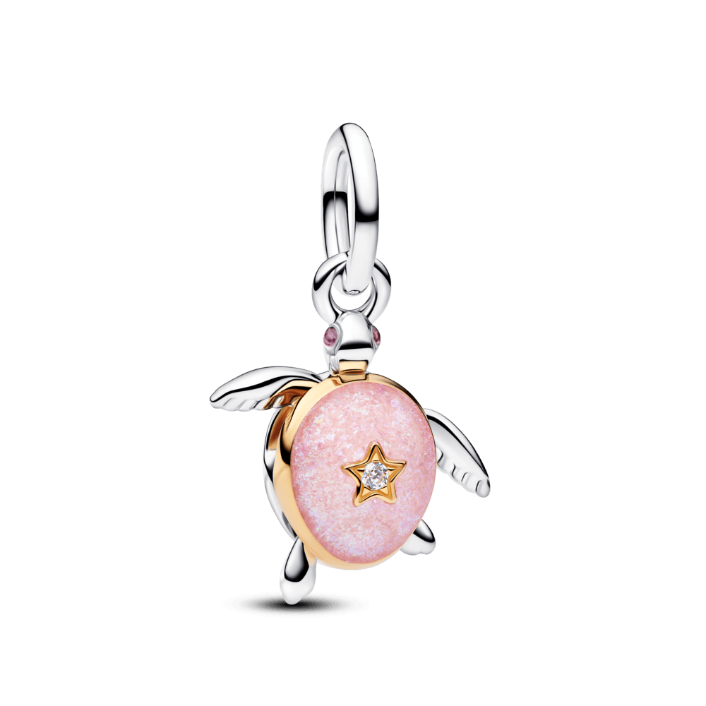 Charm Pendente Tartaruga Com Diamante Em Dois Tons