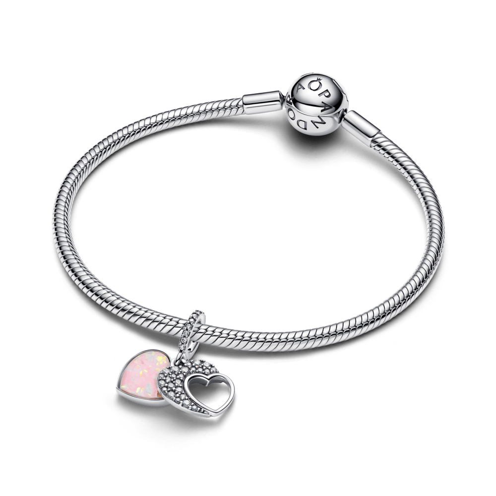 Charm Prata Pendente Coração De Mãe Duplo